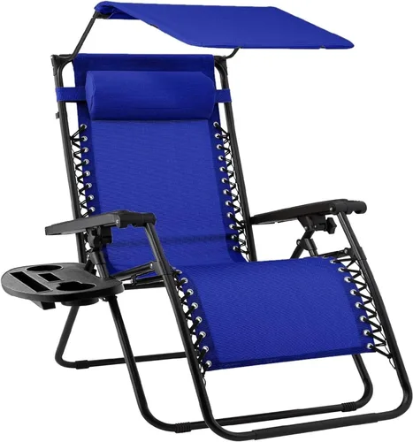Vista 30 de Sillón plegable de gravedad cero para patio, con toldo ajustable y reposacabezas Amatista púrpura