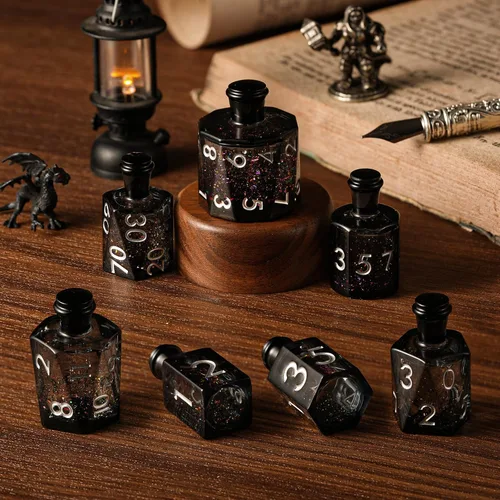 Vista 11 de DND Juego de Dados de Poción, Juego de Dados de Abeja con Núcleo Líquido, Dados Translúcidos de Borde Afilado para Juegos de Mesa de Rol