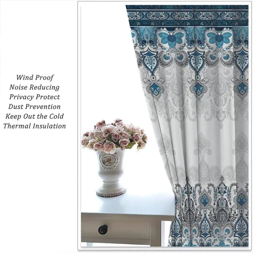 Vista 128 de Cortinas opacas con estampado de flores de cachemira, estampado de cachemira sobre fondo blanco, para decoración del hogar, cocina, restaurante