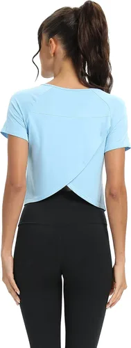 Vista 4 de Mippo - Camisetas de ejercicio para mujer, largo recortado, con espalda dividida, atléticas, para gimnasio, ejercicio, ajuste holgado