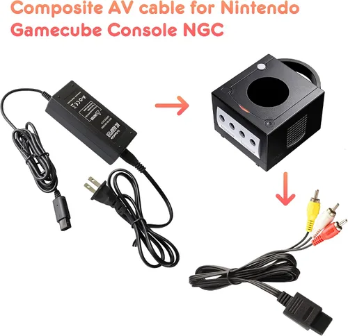 Vista 7 de Fuente de alimentación de CA para Gamecube cable adaptador de corriente CA y cable AV para consola Nintendo Gamecube NGC