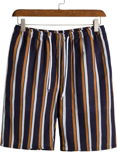 Vista 2 de Pantalones cortos para hombre, cintura con cordón, pantalones cortos activos con estampado de rayas, pantalones cortos holgados para yoga