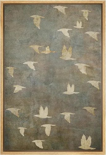 Vista 26 de NWT Impresión en lienzo enmarcado para pared, acuarela, grullas, pájaros volando, naturaleza salvaje, ilustraciones de arte moderno decorativo