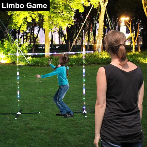 Vista 3 de OUTTOY Juegos de patio al aire libre para adultos y familia, juego de limbo 2 en 1, juego de discos voladores con luz, adecuado para patios