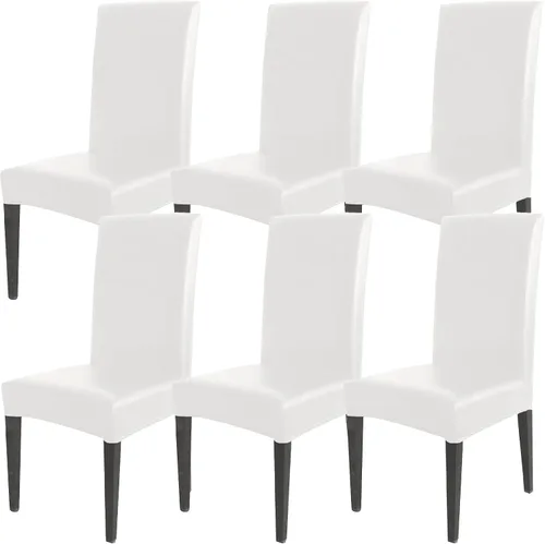 Vista 12 de Qubjus Fundas para sillas de comedor, de piel sintética sólida, impermeable, a prueba de aceite, elásticas, fundas protectoras para sillas de Negro