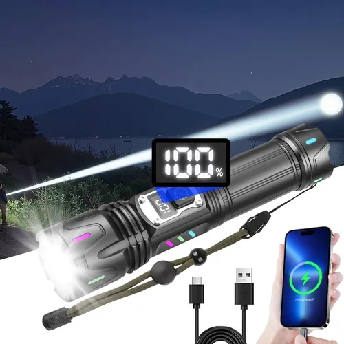 Vista 2 de Linternas recargables de alto lúmenes, linterna táctica de mano LED de 1000 lúmenes, luces de flash ajustables de alta potencia, 5 modos potentes