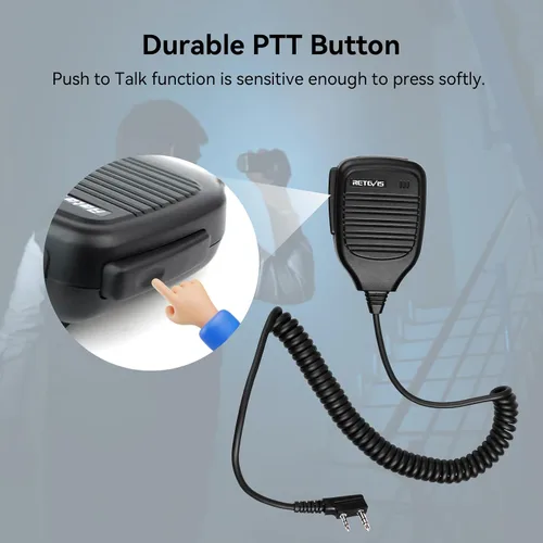 Vista 6 de Retevis Altavoz de micrófono de hombro de 2 pines, Walkie Talkie, compatible con Retevis H-777 RT22 RT68 RT21 H777S RT85 RT17 RT19 RT15 BAOFENG