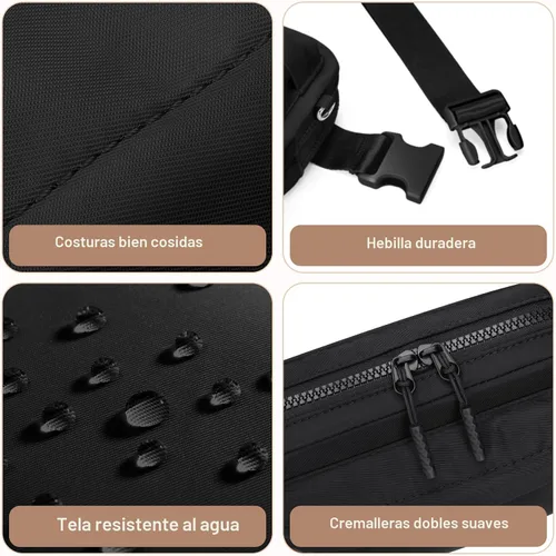 Vista 7 de Riñonera con cremallera bidireccional para mujeres y hombres 1. Negro.