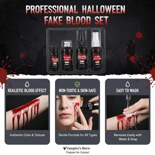 Vista 3 de Kit de maquillaje de cosplay de sangre falsa de Halloween 4pcs