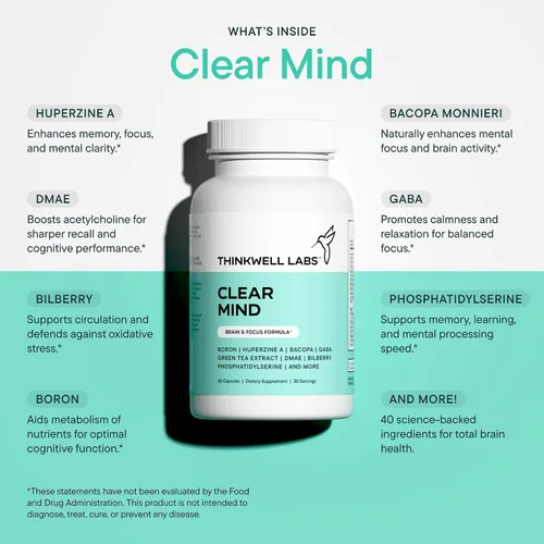 Vista 5 de Suplementos cerebrales para la memoria y la concentración para mujeres y hombres, suplemento de enfoque, suplemento de memoria para el cerebro