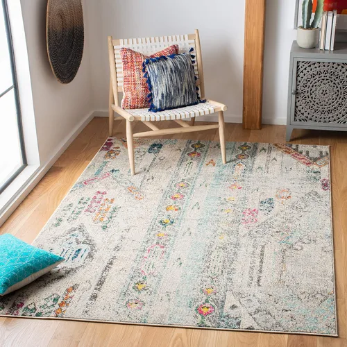 Vista 2 de SAFAVIEH Madison Collection - Alfombra decorativa de 2 pies 2 pulgadas x 4 pies, verde y naranja, diseño tribal envejecido, no desprende pelusa