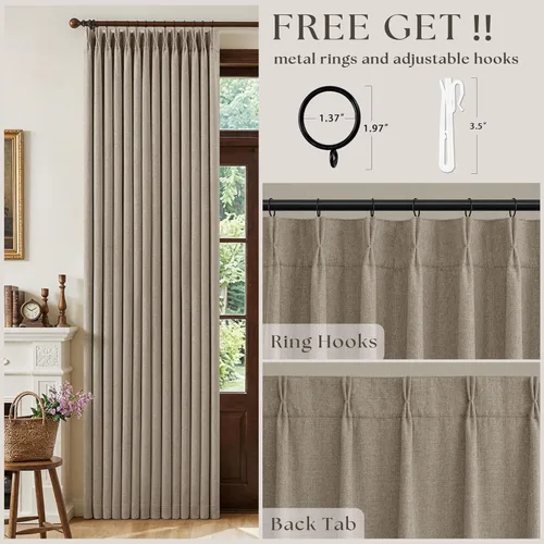 Vista 14 de Juego de 2 paneles de cortinas plisadas negras de 80 pulgadas para sala de estar, cortinas plisadas de lino con forro de 80 pulgadas de largo, 100%