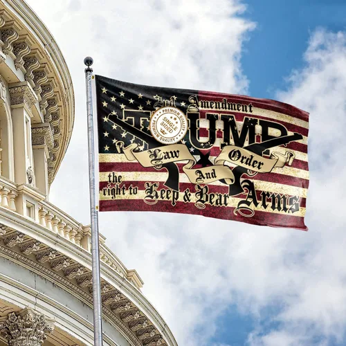 Vista 7 de Bandera de Trump de 3 x 5 para exteriores, bandera de 2ª enmienda, poliéster 150D, bandera estadounidense de armas de la segunda enmienda con ojales