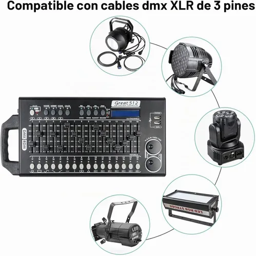Vista 4 de Controlador de luz de escenario DMX 512 - Controlador de luces DMX de 512 canales con programa integrado y función de interruptor DIP RDM