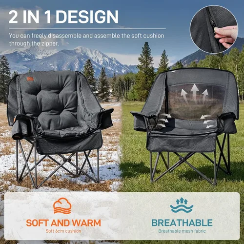 Vista 4 de EVER ADVANCED Silla de campamento XL con cojín desmontable, silla de malla para adultos, plegable, de gran tamaño, con bolsillo de malla enfriadora