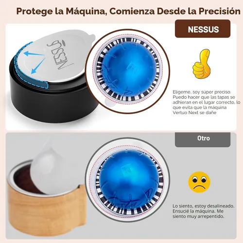 Vista 3 de Kit Reutilizable Nessus para Cápsulas Nespresso Vertuo, Reutiliza Cápsulas de Café Antiguas para Nespresso Vertuo: 100 Piezas de Tapa de Aluminio