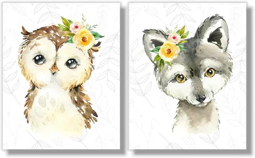 Vista 8 de Juego de 6 piezas de arte para pared de guardería de animales del bosque, impresiones de animales de bosque en acuarela, decoración de guardería