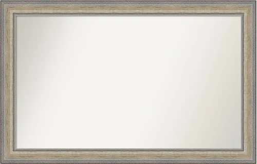 Vista 487 de Amanti Art Espejo de baño plateado para sobre el fregadero, 28 x 37 pulgadas, elegante espejo rectangular de peltre cepillado, marco de madera
