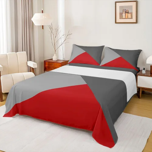 Vista 22 de Juego de sábanas de triángulo geométrico, color naranja, gris oscuro, gris claro, juego de ropa de cama individual para adolescentes y niñas, juego