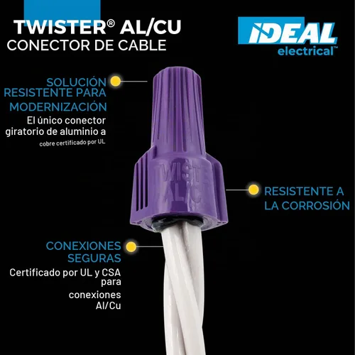 Vista 2 de Conector de empalme roscado para cables de aluminio/cobre Ideal Electrical Twister (30-265), púrpura, caja de 100 — Tuercas de alambre con relleno