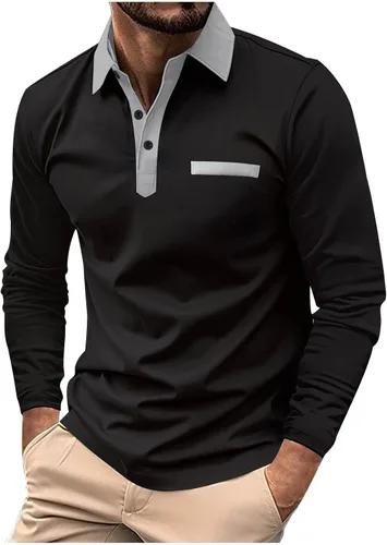Vista 17 de Mens Long Sleeve Polo Shirts Casual Loose Button Down Shirt Big and Tall Gym Workout Tee Top Lightweight Pullover