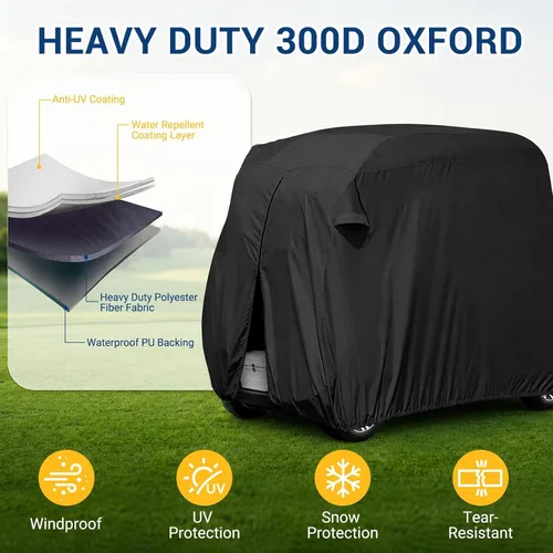 Vista 8 de Moveland Cubierta impermeable al polvo para carrito de golf Accesorios para exteriores, revestimiento extra de PVC 2 pasajeros Cubierta