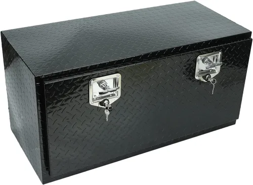 Vista 23 de Caja de herramientas de aluminio negro resistente de 16 x 7.5 x 10 pulgadas con cerraduras y llave de cierre con mango en T, caja de herramientas