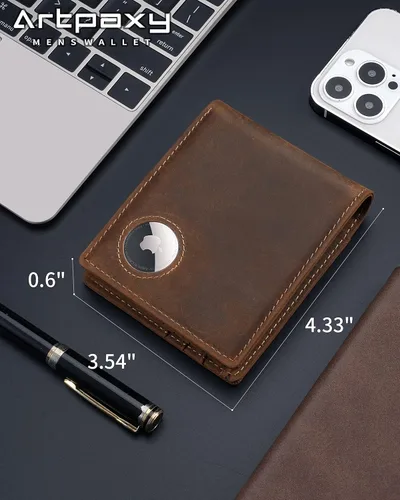Vista 2 de Artpaxy Cartera con soporte AirTag, Café (Crazy Horse Brown), Estilo 4
