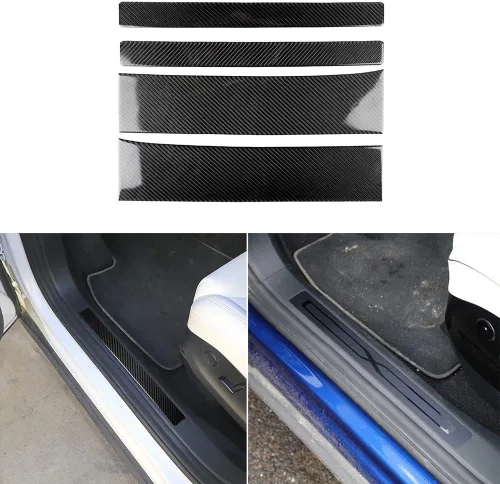 Vista 7 de SANRILY 4 piezas para Tesla Model X, protector de umbral de puerta, de fibra de carbono, protector de umbral de puerta de automóvil, protector