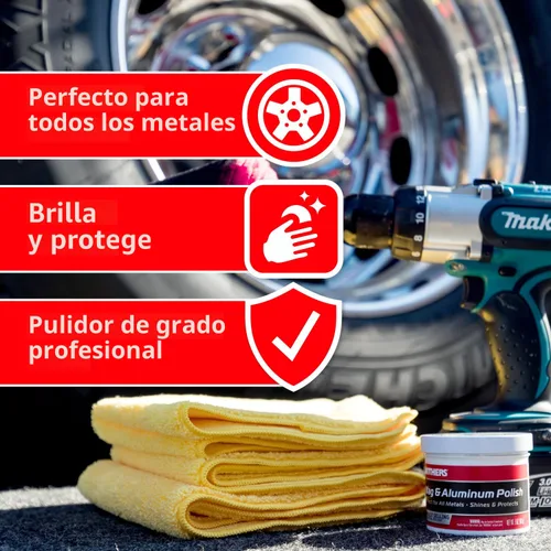 Vista 3 de Pulidor Mag & Aluminum Polish 05101 y paquete de telas de microfibra., std color Brilliant Shine, All Uncoated & Unplated Metals Including
