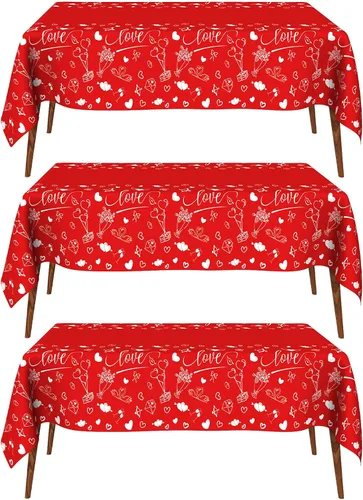 Vista 15 de Mantel de Navidad, 2 piezas de mantel desechable de plástico rojo, mantel de 54 x 108 pulgadas para decoraciones de Navidad, mantel de árbol