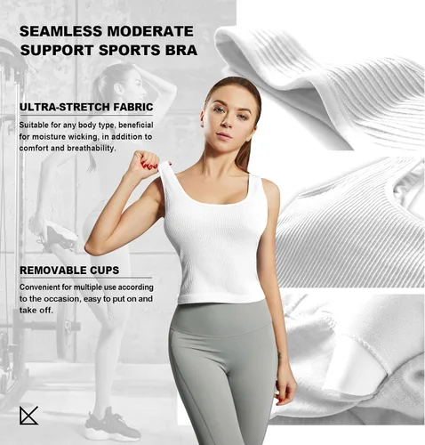 Vista 4 de Camiseta corta de entrenamiento para mujer con sujetadores deportivos integrados, sin costuras, para gimnasio, yoga