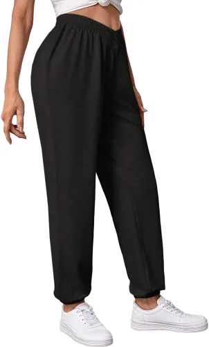 Vista 2 de Pantalones deportivos de cintura alta cruzada para mujer, pantalones deportivos holgados con bolsillos
