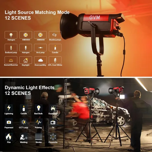 Vista 3 de GVM 200W Luz de Vídeo LED, Kit de Iluminación para Fotografía PRO SD200B con Red Mesh Bluetooth/Control DMX, Luz de Estudio de Iluminación Continua