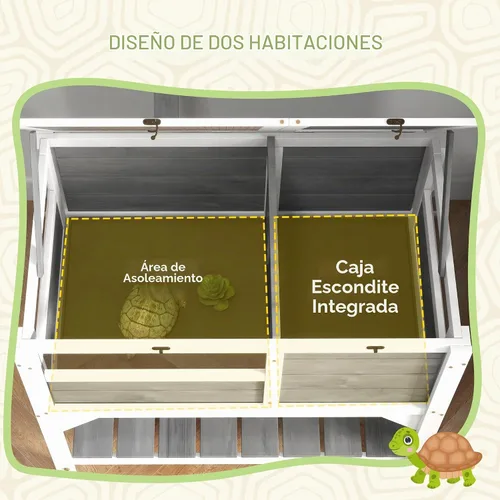 Vista 3 de PawHut Hábitat de tortuga con almacenamiento de estantes, recinto