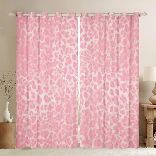 Vista 9 de Feelyou Purple Leopard Print Blackout Curtains Black Wild Safari Darkening Drapes for Bedroom Living Room Decor Cheetah Fur Wildlife Thermal