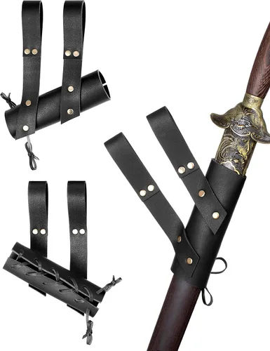 Vista 5 de Cinturón de cuero de caballero medieval para hombre, chal renacentista, capa de medio hombro, bufanda, brazaletes con hebilla, accesorios retro