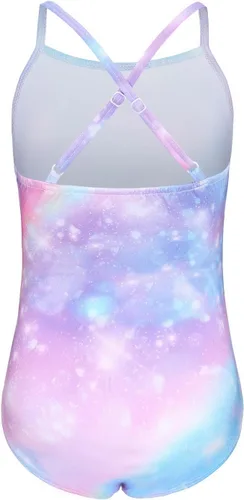 Vista 2 de iLover Traje de baño brillante de una pieza para niñas con espalda cruzada, traje de baño de playa con correa ajustable de 4 a 10 años