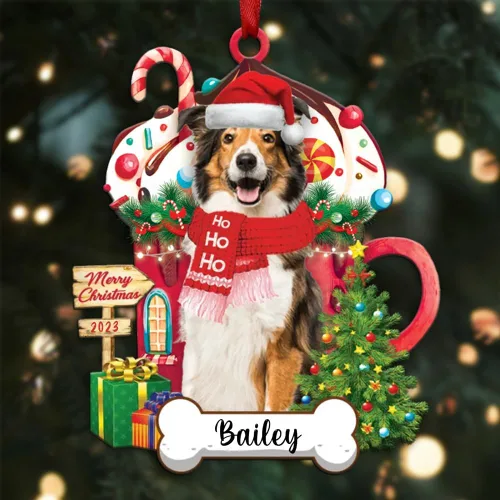 Vista 129 de Akita1 - Adorno personalizado para perro, adorno de perro con nombre personalizado, plano impreso en 2D, acrílico colgante, Papá Noel y perro