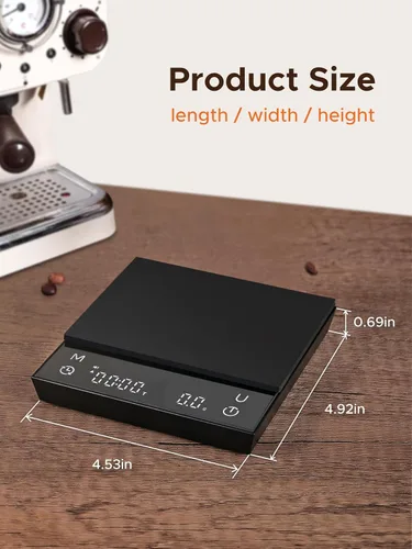 Vista 2 de Báscula de café con temporizador automático, báscula de café recargable con temporizador, relaciones y pantalla de caudal, 3 modos, grado barista
