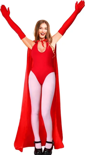 Vista 3 de Heentan Capa de bruja roja de Halloween, accesorios de disfraz para mujer, disfraz de capa de Halloween, fiesta de cosplay