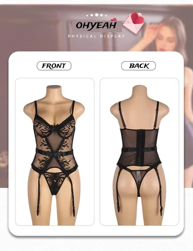 Vista 7 de ohyeah Lencería sexy para mujer con bordado de encaje, conjunto de lencería con bragas XS-4XL