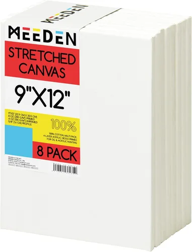 Vista 13 de MEEDEN Lienzo estirado, 8 x 8 pulgadas, paquete de 6, lienzos blancos en blanco para pintar, 100% algodón, 8 onzas imprimado con geso, lienzo