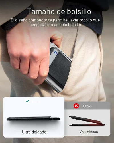 Vista 8 de ESR para cartera MagSafe con soporte, bloqueo RFID con anillo MagSafe, tarjetero de 5 tarjetas para estuche de teléfono, cartera magnética de cuero