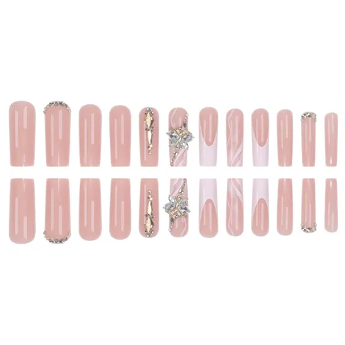 Vista 8 de Uñas postizas francesas a presión, uñas postizas largas de acrílico con forma de ataúd de cobertura completa, uñas postizas de bailarina