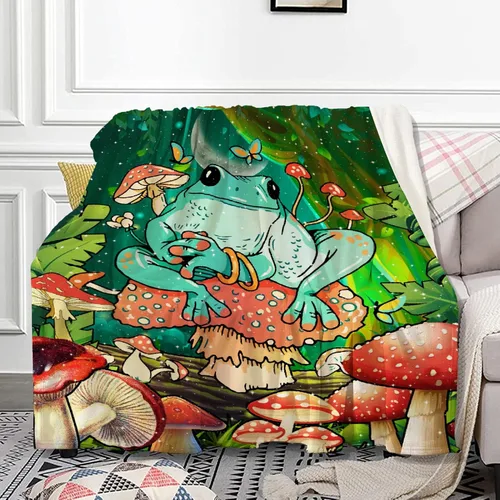 Vista 8 de Anuruddha Manta personalizada con nombre, manta de franela con nombre personalizado de rana floral, esponjosa, acogedora, manta de hongo y rana