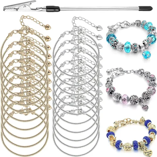 Vista 10 de 10 Piezas Cadenas de Pulsera con Dije de Cadena de Serpiente de 7.87 Pulgadas con Ayudante de Pulsera Pulsera de Serpiente Ajustable con Dije