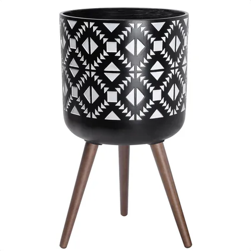 Vista 12 de D'vine Dev Maceta de 12 pulgadas con soporte, maceta alta de mediados de siglo con patas para plantas de interior, bronce/negro, 88-G-C-6