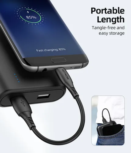 Vista 2 de Cable USB C corto de 1 pie/12 pulgadas, paquete de 5 cables USB a USB C de Negro