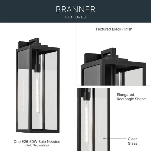 Vista 3 de Kichler Branner - Lámpara de pared para exteriores, cristal transparente, color negro texturizado